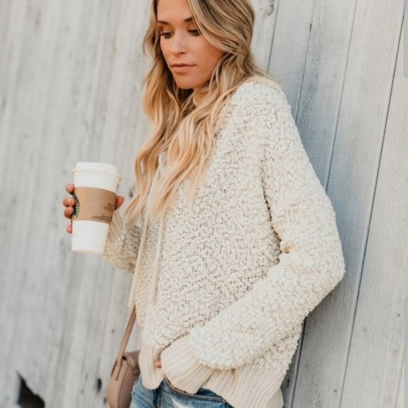 Vici Tops - VICI Cream No Brainer Popcorn Boucle Hoodie Sweatshirt